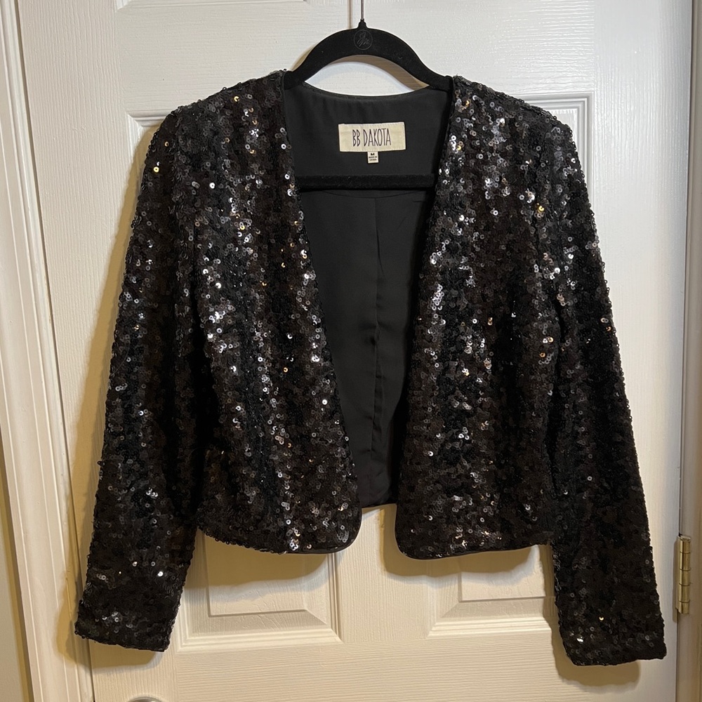 Black Sequin open crop jacket